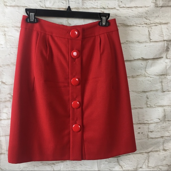 Kate Spade Red Button Wool Skirt 4 - Picture 1 of 7